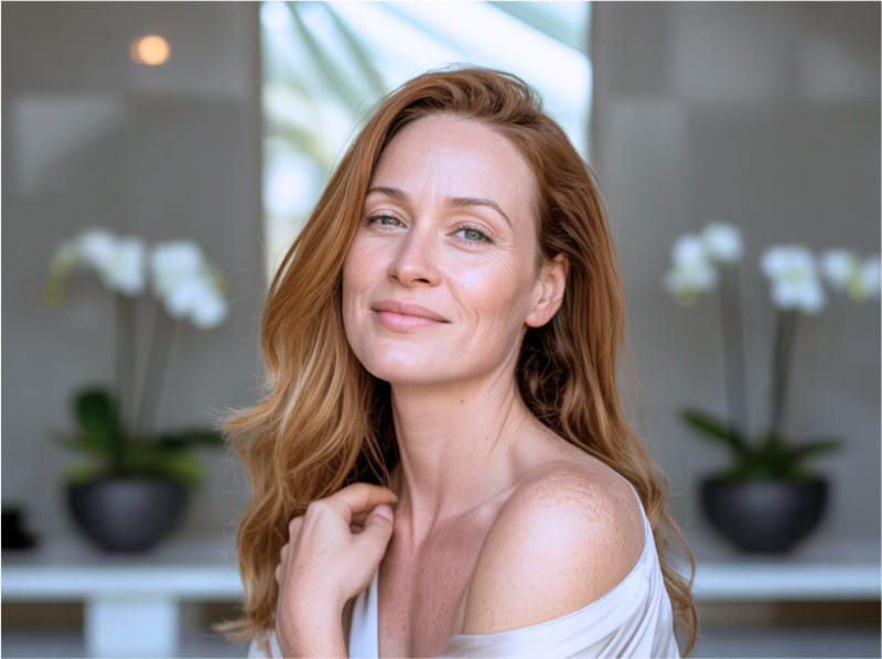 Confident woman with glowing, healthy skin after facial treatment at Royal Glow Beauty and Esthetics in Boardman Ohio