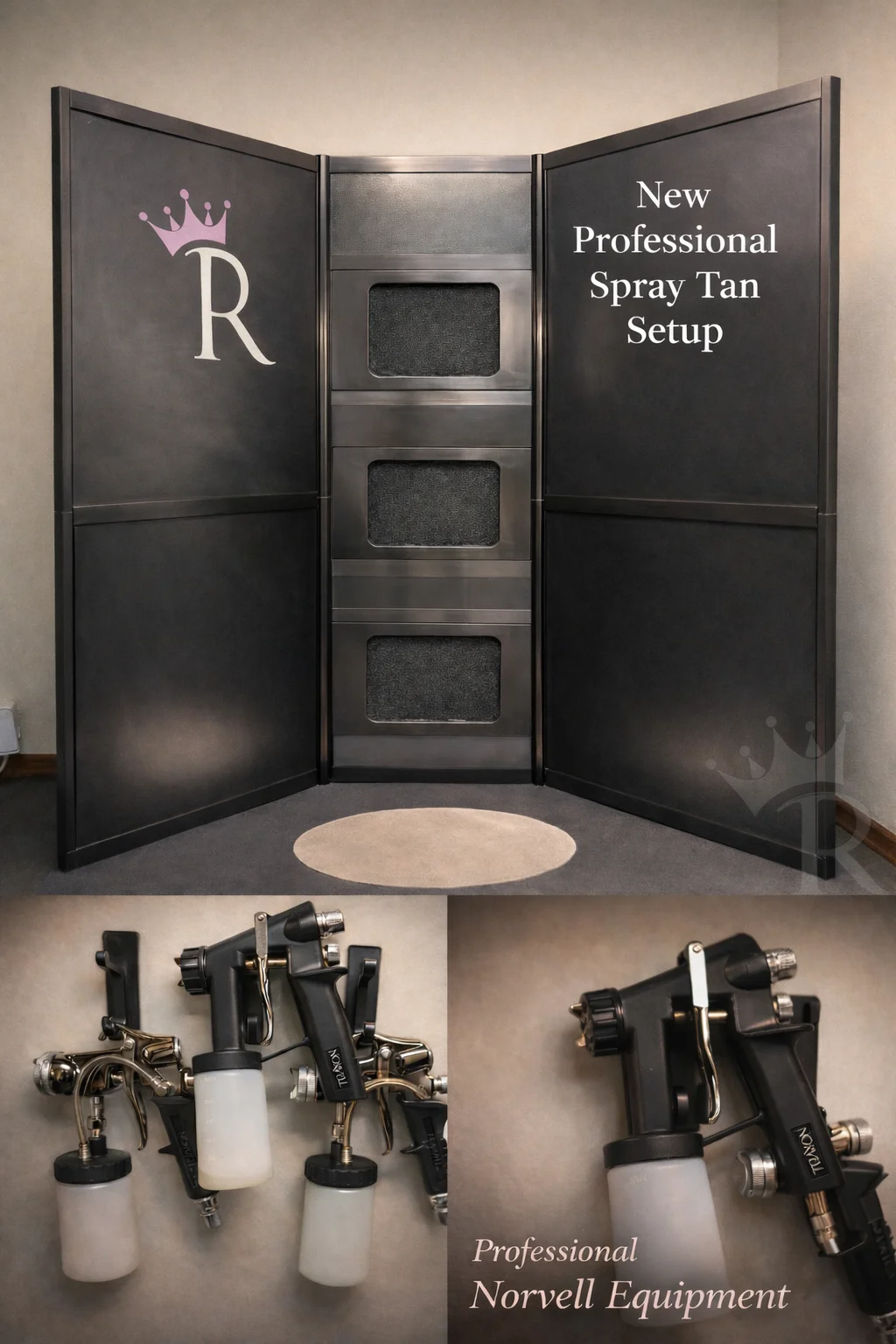 Professional spray tan booth with Norvell equipment at Royal Glow Beauty and Esthetics in Boardman Ohio